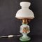 French Rustic Green and White Handpainted Glass Table Lamp, Image 1