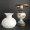 French Rustic White and Blue Floral Opaline Glass & Hand Painted Ceramic Table Lamp, 1950s, Image 5