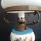 French Rustic White and Blue Floral Opaline Glass & Hand Painted Ceramic Table Lamp, 1950s 9