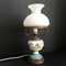 French Rustic White and Blue Floral Opaline Glass & Hand Painted Ceramic Table Lamp, 1950s 1