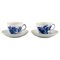 Geschwungene Blue Flower Kaffeetassen mit Untertassen mit Goldrand von Royal Copenhagen, 4er Set 1