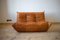 Vintage Pine Leather Togo Living Room Set by Michel Ducaroy for Ligne Roset, Set of 3 5