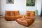 Vintage Pine Leather Togo Living Room Set by Michel Ducaroy for Ligne Roset, Set of 3 1