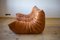 Vintage Pine Leather Togo Living Room Set by Michel Ducaroy for Ligne Roset, Set of 3 7