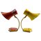 Italienische Tischlampen in Rot, Gelb & Messing von Stilnovo, 1960er, 2er Set 1