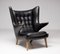 Schwarze Papa Bear Chairs aus Leder mit Fußhocker von Hans Wegner für AP Stolen, 3er Set 2