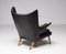 Black Leather Papa Bear Chairs with Ottoman by Hans Wegner for A.P. Stolen, Set of 3, Image 11