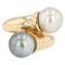 Modern Diamonds , White and Gray Pearl Duo Ring in 18 Karat Yellow Gold 1