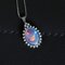 Vintage 14K White Gold Necklace with Triple Opal and Diamond Pendant, 1970s 3