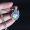 Vintage 14K White Gold Necklace with Triple Opal and Diamond Pendant, 1970s 2