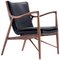 Silla 45 de madera y cuero negro de Finn Juhl, Imagen 1