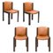 Model 300 Chairs in Wood and Sørensen Leather by Joe Colombo, Set of 4 1
