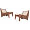 Kangaroo Low Armchairs in Wood & Woven Viennese Cane by Pierre Jeanneret for Cassina, Set of 2 1