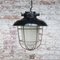 Vintage Industrial Black Enamel & Frosted Glass Pendant Light, Image 8