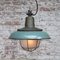 Vintage Industrial Petrol Enamel, Cast Iron & Frosted Glass Pendant Lamp, Image 5