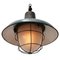Vintage Industrial Petrol Enamel, Cast Iron & Frosted Glass Pendant Lamp 3