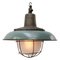 Vintage Industrial Petrol Enamel, Cast Iron & Frosted Glass Pendant Lamp 2
