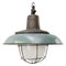 Vintage Industrial Petrol Enamel, Cast Iron & Frosted Glass Pendant Lamp, Image 1