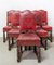 Mid-Century Spanish Dining Chairs in Aniline Red Leather with Studs, Set of 6 8
