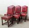 Spanische Mid-Century Esszimmerstühle aus Anilinrotem Leder mit Nieten, 6er Set 2