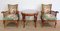 Armchairs and Chippendale Table in Solid Beech, 1950s, Set of 3 1