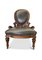Antiker viktorianischer Bibliotheksstuhl aus grauem Leder & Nussholz mit geschnitzten Motiven, Messingnieten & Keramikrollen, 1870er 1