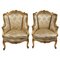 Carved and Gilded Wood Bergère Armchairs, Set of 2 1