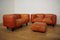 Sofas and Poufs in Orange Leather Marius & Marius by Mario Marenco for Arflex, 1970s, Set of 3 1
