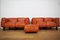 Sofas and Poufs in Orange Leather Marius & Marius by Mario Marenco for Arflex, 1970s, Set of 3 5