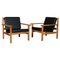 Model 220 Black Aniline Leather Lounge Chair by Hans J. Wegner for Getama, Set of 2, Image 1