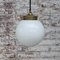 Vintage White Opaline Glass and Brass Pendant Light 5
