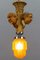 Lampada a sospensione in stile Art Déco in legno intagliato a mano e vetro, Immagine 3