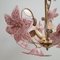 Brass Chandelier with Pink Murano Glass Flowers, 1970s 7
