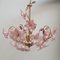 Brass Chandelier with Pink Murano Glass Flowers, 1970s 2