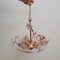 Brass Chandelier with Pink Murano Glass Flowers, 1970s, Image 1