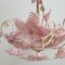 Brass Chandelier with Pink Murano Glass Flowers, 1970s 5