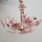 Brass Chandelier with Pink Murano Glass Flowers, 1970s 3