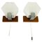White Opal Glass and Teak Wall Lamps, 1970s, Germany, Set of 2 1