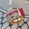 French Ruby, Diamond & 18 Karat Rose Gold Asymmetrical Tank Ring, 1950s 6