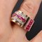French Ruby, Diamond & 18 Karat Rose Gold Asymmetrical Tank Ring, 1950s 9