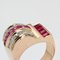 French Ruby, Diamond & 18 Karat Rose Gold Asymmetrical Tank Ring, 1950s 7