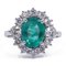 18K White Gold Daisy Ring with Central Emerald and Side Diamonds 1