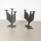 Skulpturale Vintage Brutalistische Metall Kerzenhalter, Frankreich, 2er Set 3