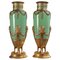 Late 19th Century Green Jade and Gilt Brass Vases, Set of 2 1