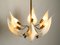 Large Brass Chandelier with White and Transparent Murano Glasses by Franco Luce, Italy, 1950s 6