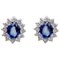 Boucles d'Oreilles en Saphir Bleu, Diamant Blanc et Or Blanc 14 Carats, Set de 2 1