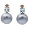 Boucles d'Oreilles en Perles Grises, Diamants, Aigue-Marine et Or Rose 14 Carats, Set de 2 1