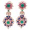 Diamond, Ruby, Emerald, Sapphire & 14 Karat Rose Gold Dangle Earrings, Set of 2, Image 1