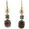 Boucles d'Oreilles Diamant, Topaze, Saphir Fumé, Perle et Or Rose 14 Carats, Set de 2 1