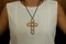 Coral, Emerald, Ruby, Diamond, 9 Karat Rose Gold and Silver Cross Pendant, Image 7